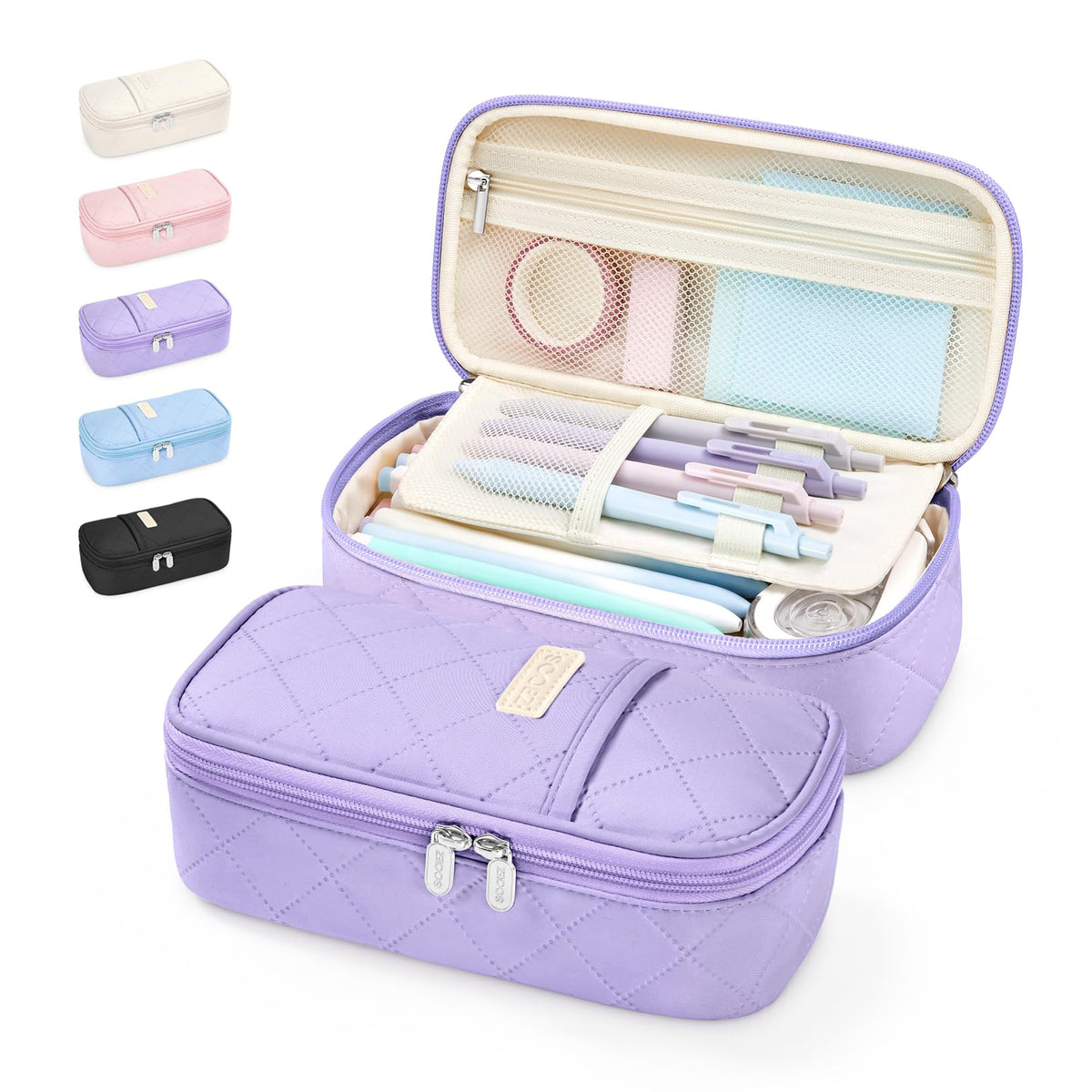 Sooez Cute Pencil Case, Soft Quilted Pencil Pouch, Large Pen Pencil Bag