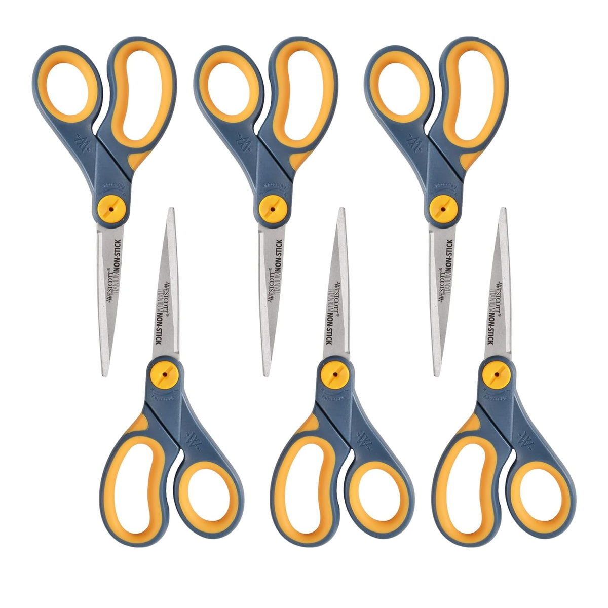 Westcott 8-Inch Non-Stick Titanium Scissors For Office and Home - Glide Adjust Technology - Grey/Yellow Craft, Fabric Scissors - 2 Pack