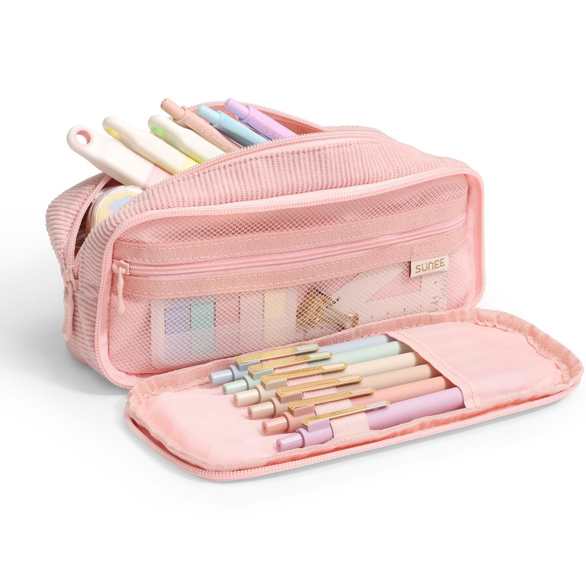 SUNEE Pencil Case, Large Capacity Pencil Pouch, Extra Big Pencil Bag with 6 Compartments, Durable Canvas Pencil Box for Office Stationery Organizer, Back to School Supplies for Teen Boys Girls, Black