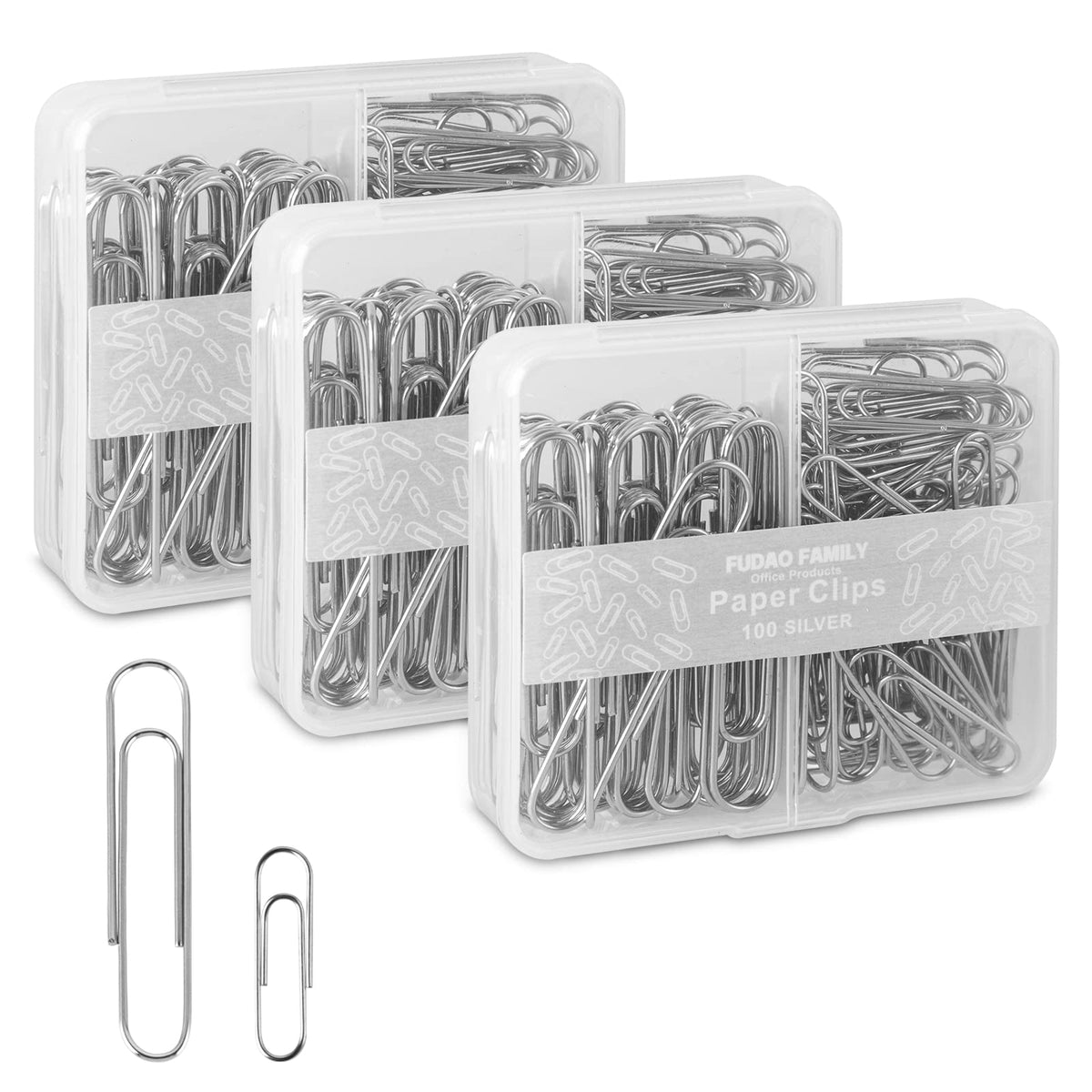 FUDAO FAMILY Paper Clips Assorted Sizes, Large and Small Paper Clips, Paper Clip, Paperclips, Pack of 3 Boxes of 100 Clips Each (300 Clips Total)