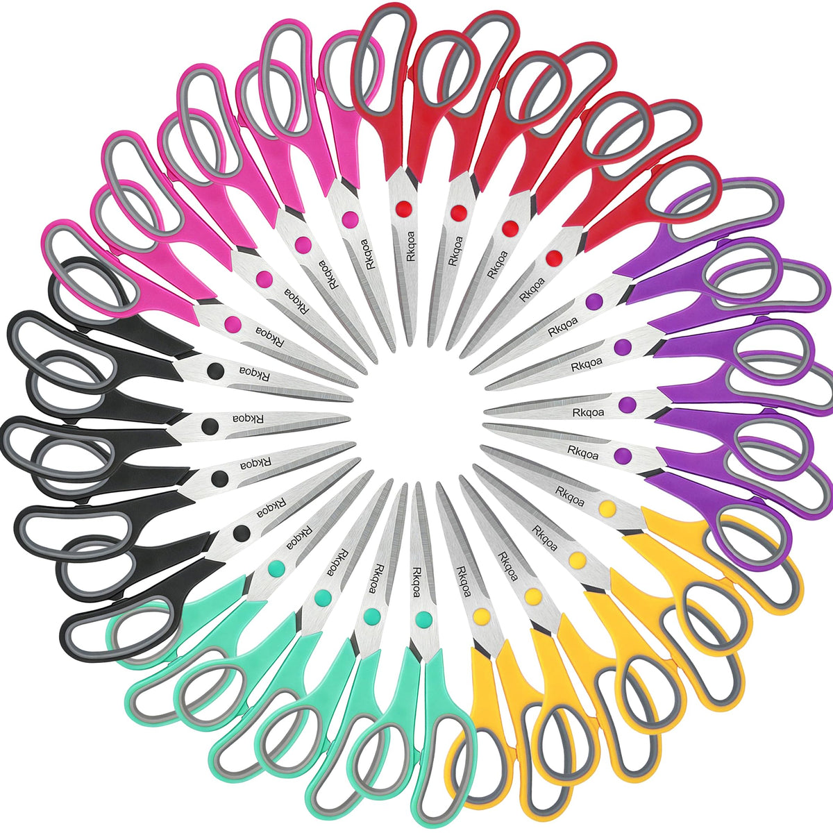 Scissors, 6 Pack 8" All Purpose Comfort-Grip Sharp Shears for Everyday Use
