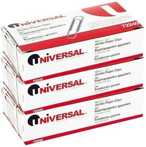 Universal Nonskid Paper Clips, Wire, Jumbo, Silver-100 ct, 3 pk