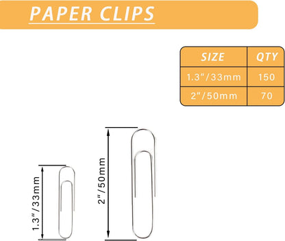 220pcs Silver Paper Clips, Medium and Jumbo Size (1.3 inch & 2 inch) Office Paperclips - with Storage Box in Each Size for Easy Storage