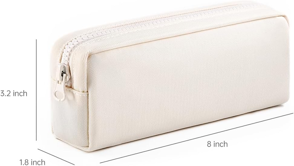 Big Capacity Pencil Case, Pure Color Pen Pouch with Zipper Stationary Storage Bag for Adult Students Officers, Cream White