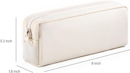 Big Capacity Pencil Case, Pure Color Pen Pouch with Zipper Stationary Storage Bag for Adult Students Officers, Cream White
