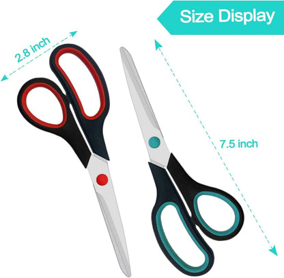 Scissors, 2 Pack 7.5 inch Scissors for Office and Home, Scissor All Purpose for School Fabric Craft Supplies Use