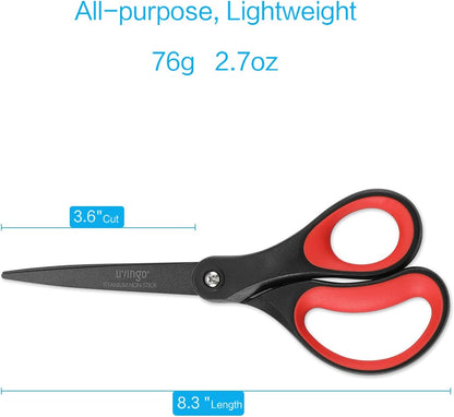 LIVINGO Scissors All Purpose Heavy Duty 8" Office Titanium Non Stick 2 Pack