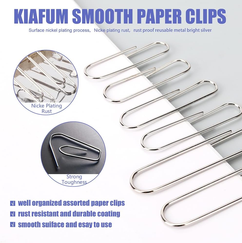 Paper Clips, 500 Pcs Assorted Sizes, Premium Silver Rustproof Metal Paperclips, Large Medium Small, Office School Home Document Organizing