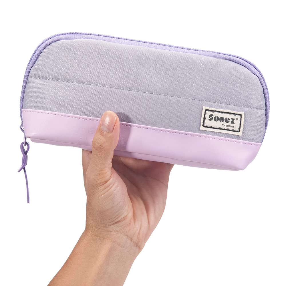 Sooez Wide-Opening Pencil Pen Case, Lightweight & Spacious Pencil Bag Pouch Box Organizer, Aesthetic Supply with Triangular Design for Adults, Grey