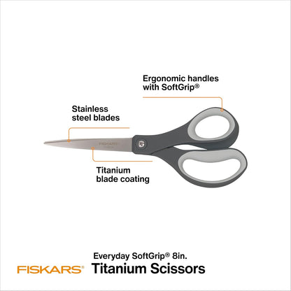 Fiskars 8" Everyday Titanium SoftGrip All Purpose Scissors, 2-Pack
