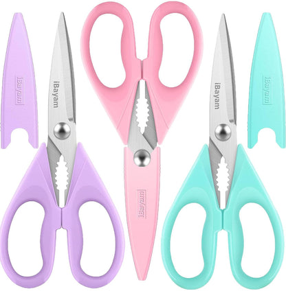 iBayam 3-Pack 8.7" Kitchen Scissors All Purpose Heavy Duty Shears w/Sheath