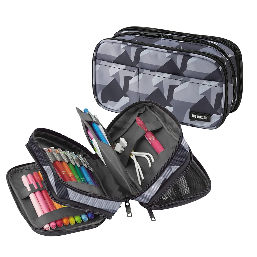 LIHIT LAB Large Capacity Zipper Pencil Case For School Office College, Big Capacity 4 Compartments Pencil Bag Holder Adults Teen Boys Girls, Travel Cosmetics Storage, Black (A7551-24)