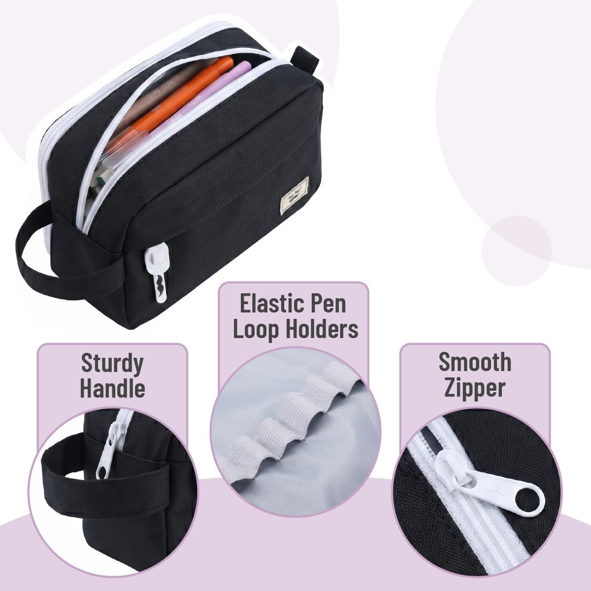 Mr. Pen- High Capacity Pencil Case, Large Pencil Pouch with 3 Compartments and 2 Pockets, Large Pencil Bag with Smooth Zipper, Cute Pencil Case Pouch Organizer, School Supplies for Teens