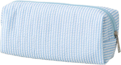 Seersucker Striped Pencil Bag, Large Capacity Stationery Pouch