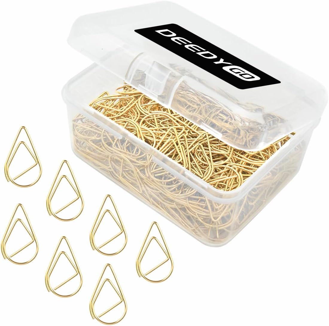 DEEDYGO 250 PCS Gold Paper Clips, Teardrop Paperclips, 1 Inch