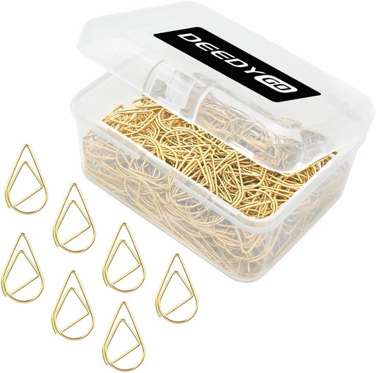 DEEDYGO 250 PCS Gold Paper Clips, Teardrop Paperclips, 1 Inch