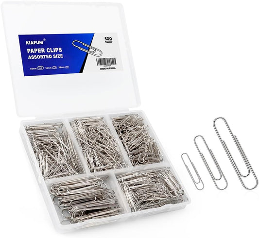 Paper Clips, 500 Pcs Assorted Sizes, Premium Silver Rustproof Metal Paperclips, Large Medium Small, Office School Home Document Organizing