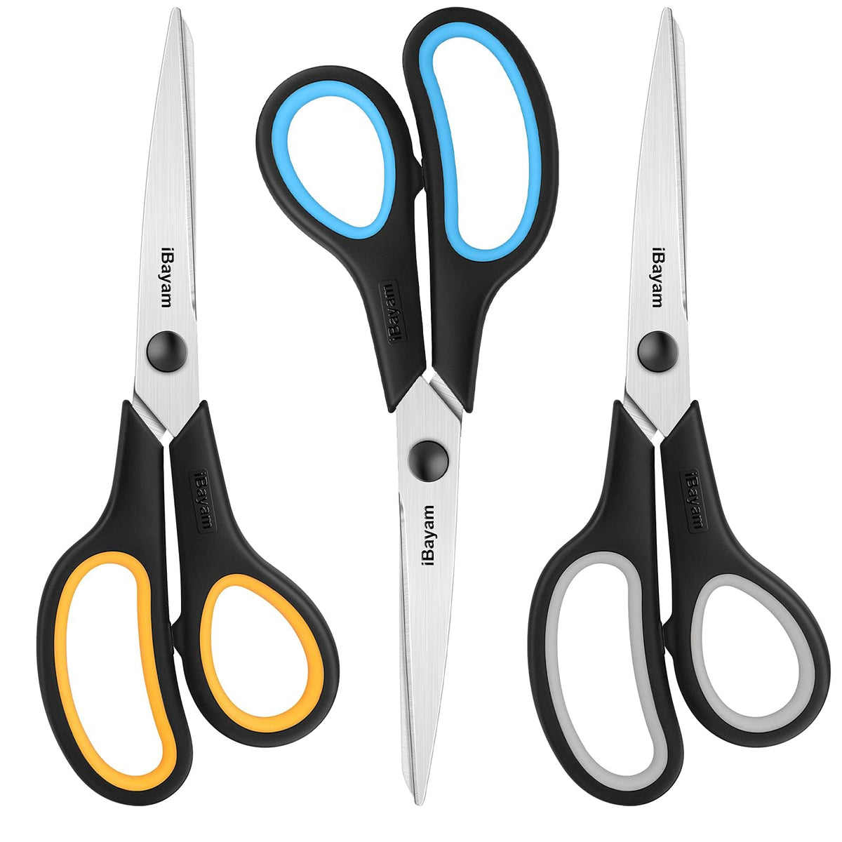 iBayam 8.5" Scissors All Purpose, 2.5mm Sharp Blade, 3 Cute School Office