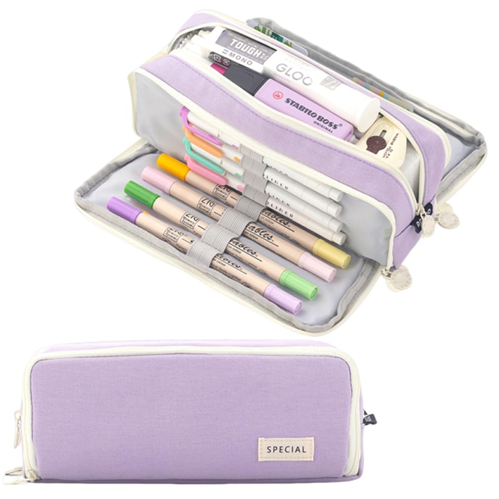 iSuperb Large Pencil Case 3 Compartments Pencil Pouch Big Capacity Pencil Bag for Kids Teen Girls Boys Student School Supplies Oxford Organizer Pen Bag Cosmetic Makeup Pouch