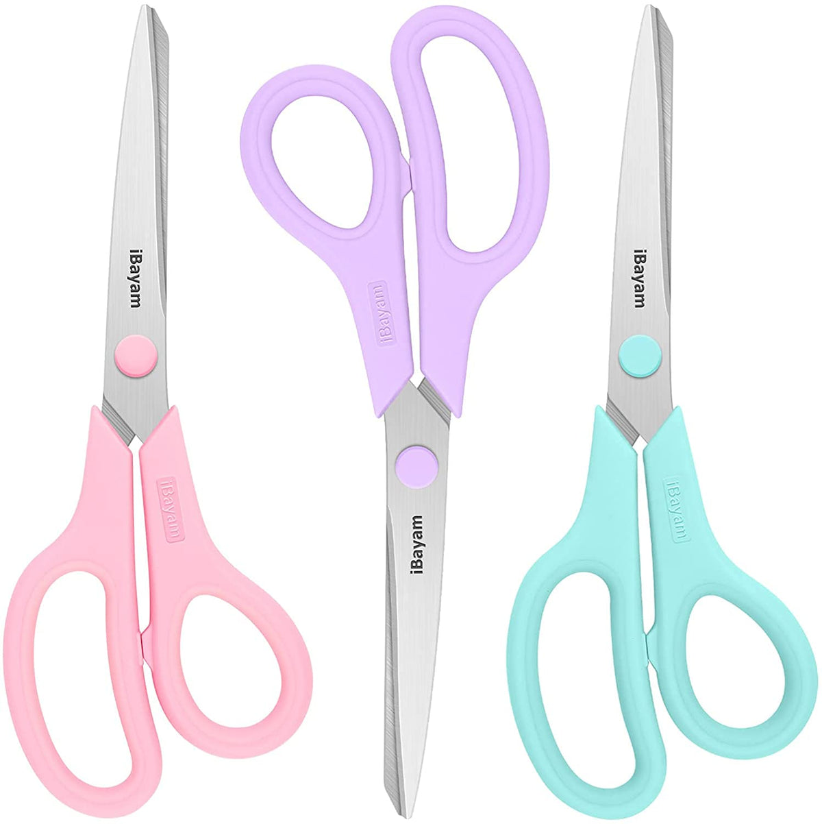 iBayam 8.5" Scissors All Purpose, 2.5mm Sharp Blade, 3 Cute School Office