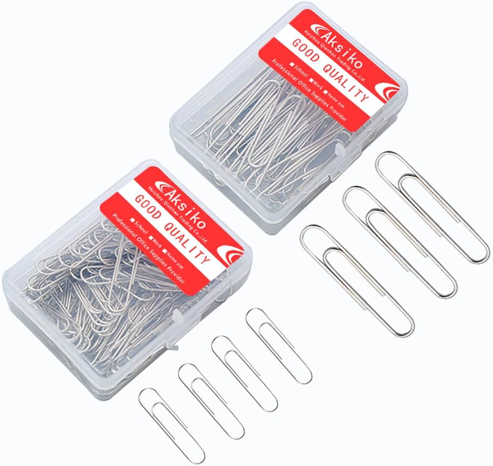 220pcs Silver Paper Clips, Medium and Jumbo Size (1.3 inch & 2 inch) Office Paperclips - with Storage Box in Each Size for Easy Storage