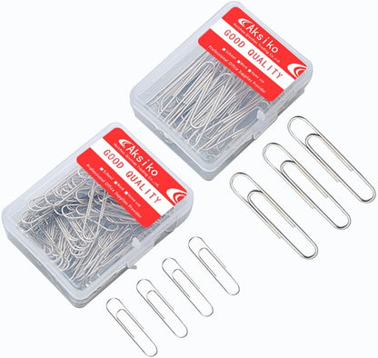 220pcs Silver Paper Clips, Medium and Jumbo Size (1.3 inch & 2 inch) Office Paperclips - with Storage Box in Each Size for Easy Storage