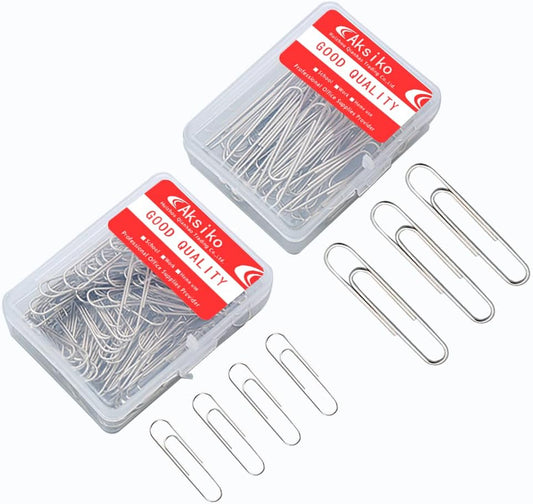 220pcs Silver Paper Clips, Medium and Jumbo Size (1.3 inch & 2 inch) Office Paperclips - with Storage Box in Each Size for Easy Storage
