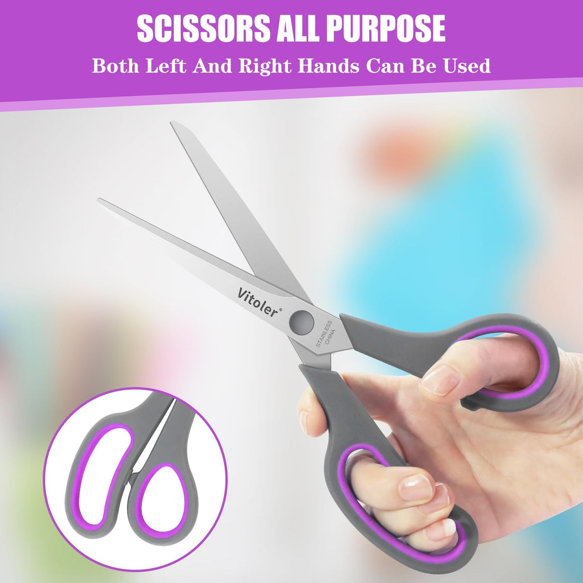 Vitoler Scissors 8.5" Heavy Duty scissors all purpose Bulk Set of 3
