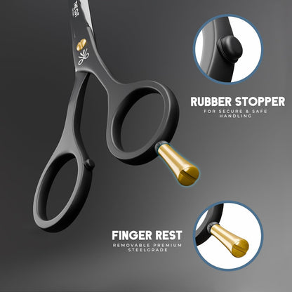 The Cut Factory® Hair Scissors & Hair Cutting Scissors - 6.5” Matte Black Professional Barber Shears with Micro-Serrated Blade, Gift Box & Leather Pouch