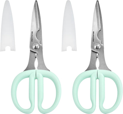 KitchenAid All Purpose Kitchen Shears with Protective Sheath Durable Stainless Steel Scissors, Dishwasher Safe, Soft Grip Comfort Handle, 8.72 Inch, Ink Blue