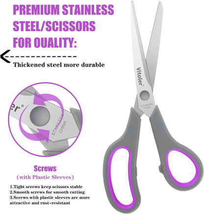 Vitoler Scissors 8.5" Heavy Duty scissors all purpose Bulk Set of 3