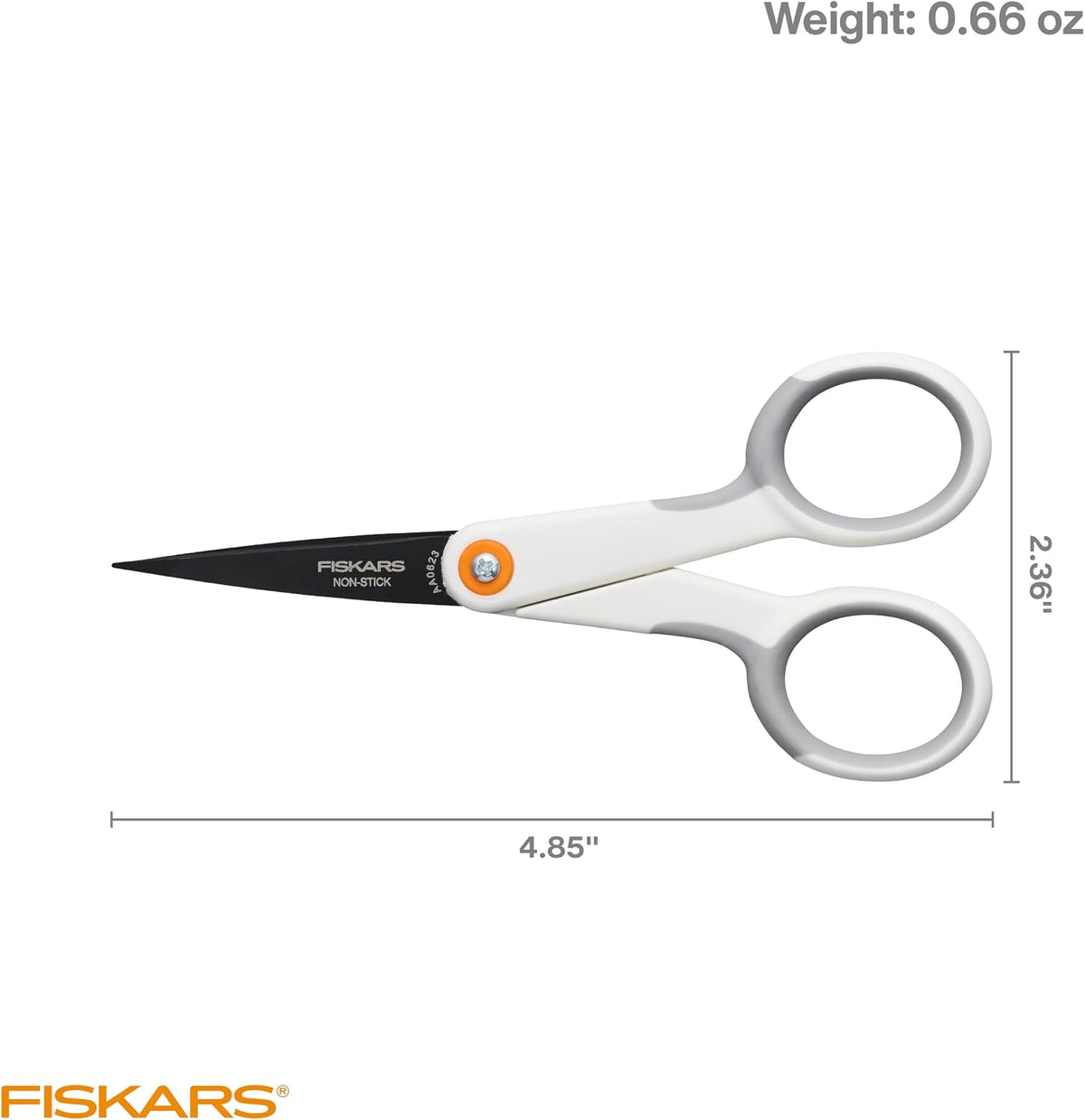 Fiskars 5" Non-Stick Micro-Tip Scissors for Sticky Materials, No. 5, White