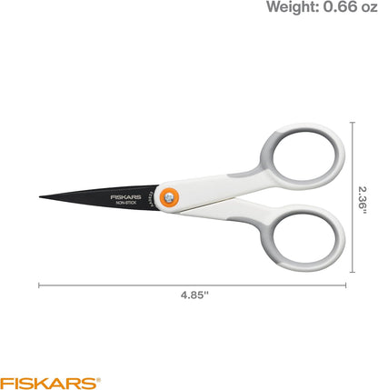 Fiskars 5" Non-Stick Micro-Tip Scissors for Sticky Materials, No. 5, White