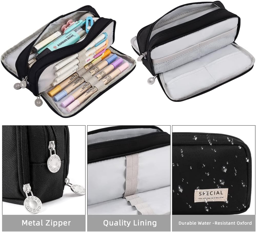 iSuperb Large Pencil Case 3 Compartments Pencil Pouch Big Capacity Pencil Bag for Kids Teen Girls Boys Student School Supplies Oxford Organizer Pen Bag Cosmetic Makeup Pouch