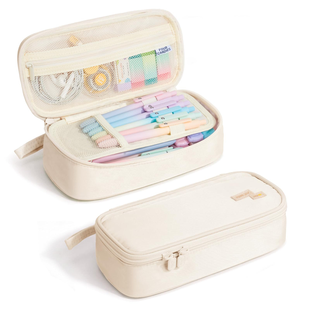 Four Candies Large Pencil Case, 5 Compartments Canvas Pen Organize