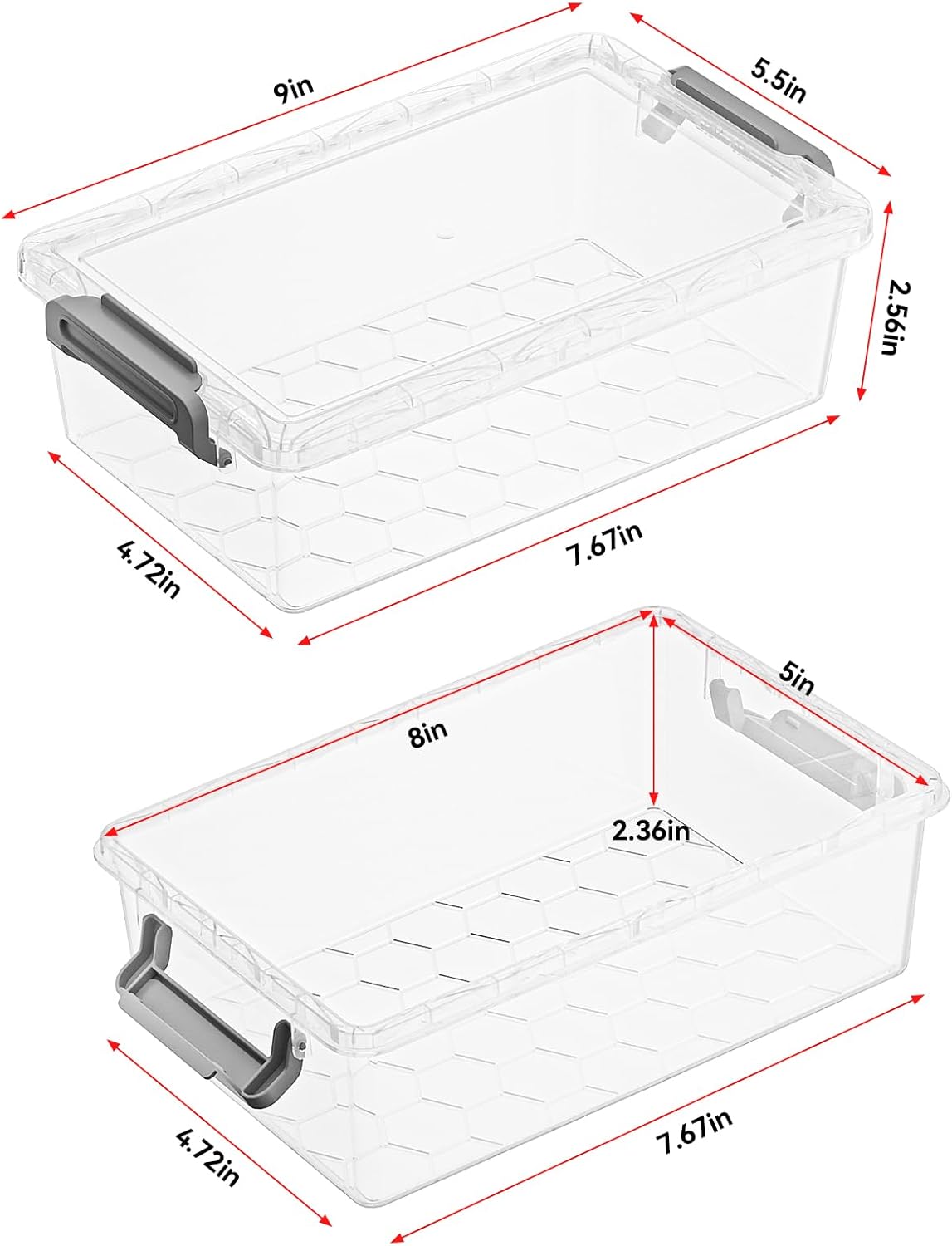 BiuLeon 4 Pack Extra Large Pencil Box, Plastic Pencil Case Organizer, Clear Crayon Box Marker Organizer, Stackable Craft Organizers and Storage for Pen, Craft, Art Supply(Grey)