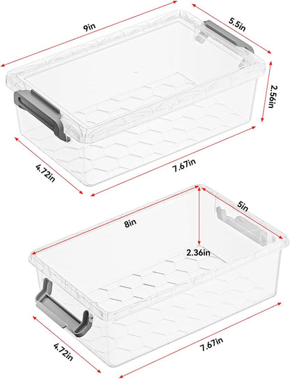 BiuLeon 4 Pack Extra Large Pencil Box, Plastic Pencil Case Organizer, Clear Crayon Box Marker Organizer, Stackable Craft Organizers and Storage for Pen, Craft, Art Supply(Grey)