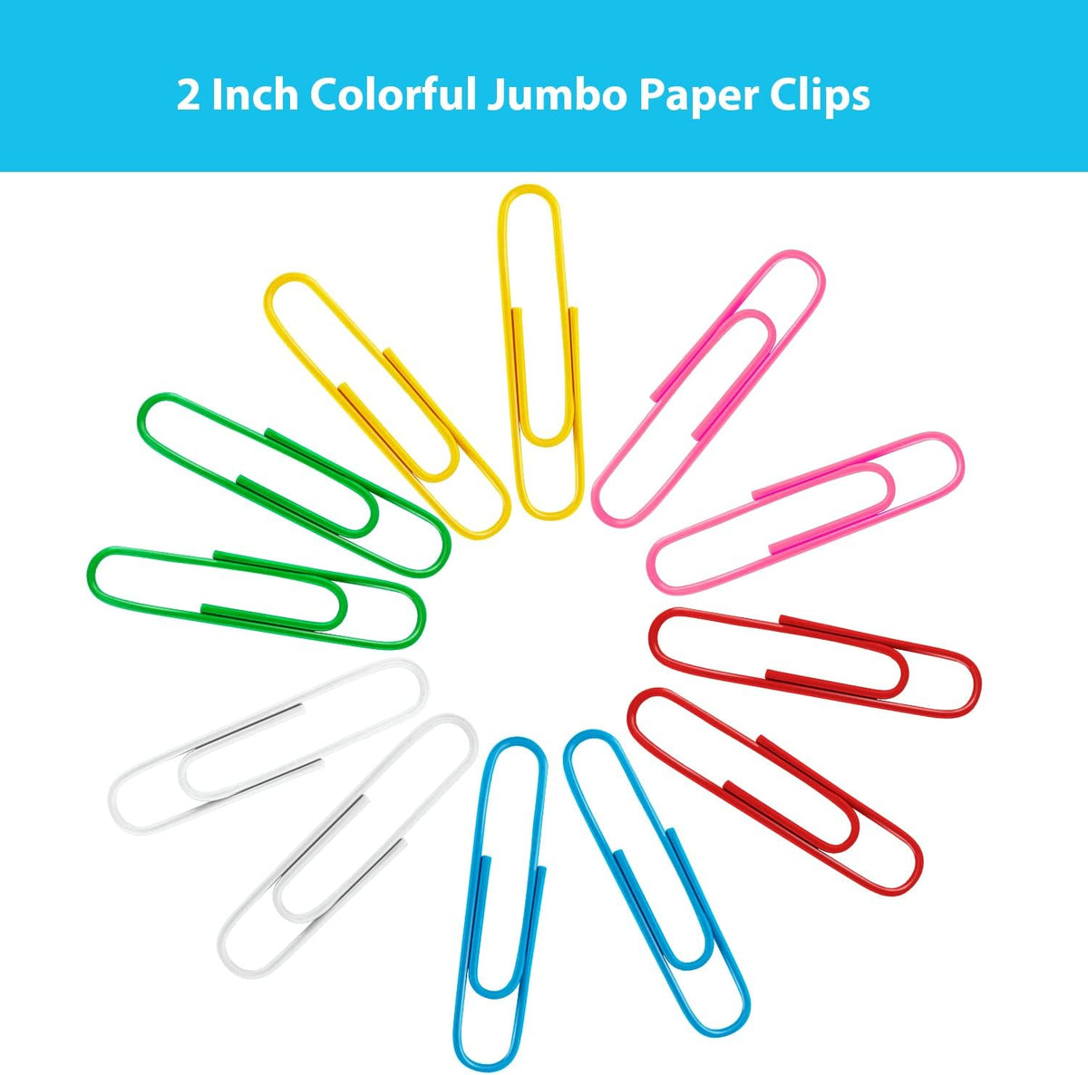 Paper Clips, 100Pcs 2 Inch Large Paperclips Assorted Color