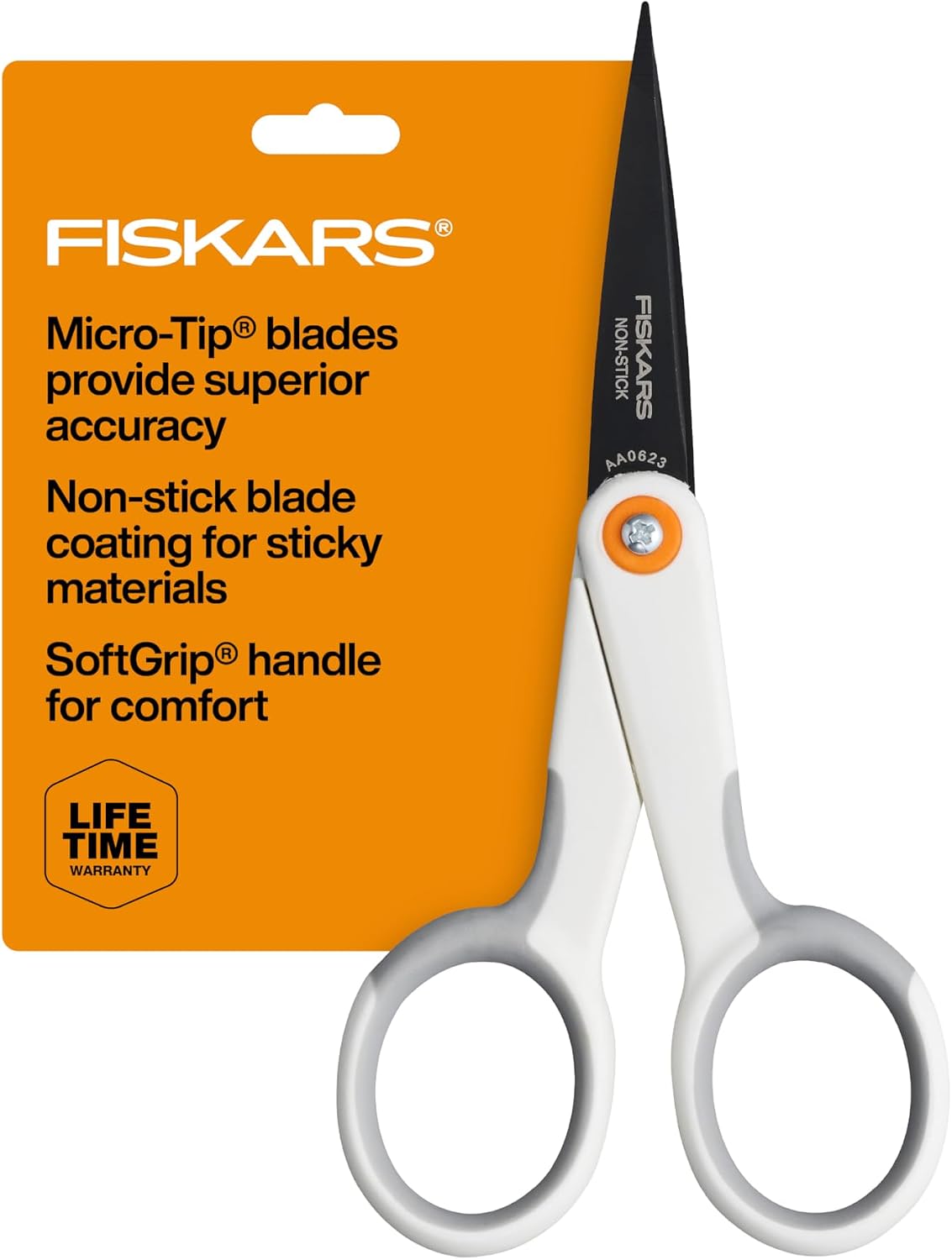 Fiskars 5" Non-Stick Micro-Tip Scissors for Sticky Materials, No. 5, White