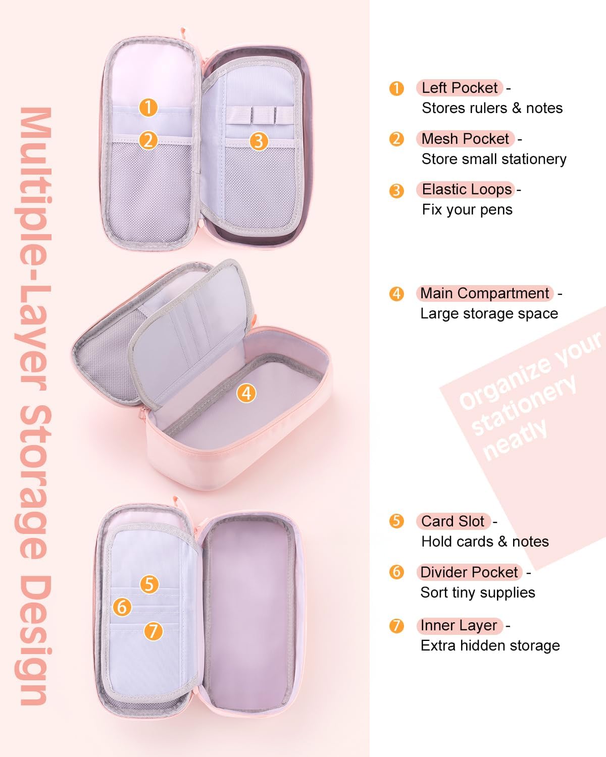CICIMELON Durable Pencil Case Big Storage Pen Pouch Bag for School Supplies Office College Teen Girls Adults, Pink