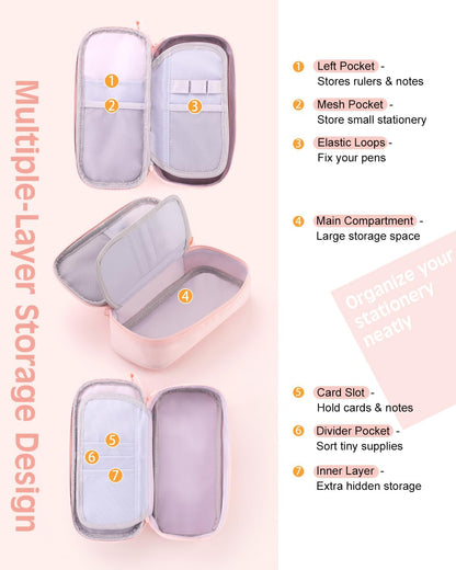 CICIMELON Durable Pencil Case Big Storage Pen Pouch Bag for School Supplies Office College Teen Girls Adults, Pink