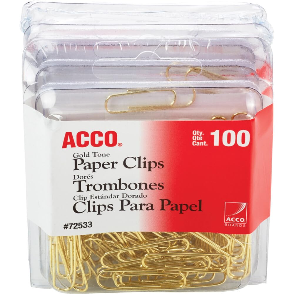 ACCO Brands Paper Clips, Regluar, # 2 Size, Smooth, Gold, 100 Clips/Box (72533), Model:A7072533