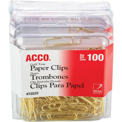 ACCO Brands Paper Clips, Regluar, # 2 Size, Smooth, Gold, 100 Clips/Box (72533), Model:A7072533