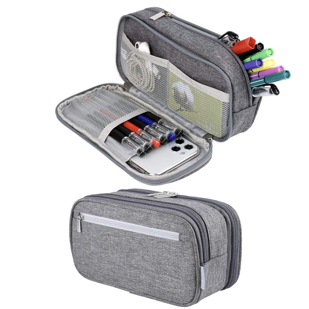 Chelory Big Pencil Case Large Capacity Pencil Bag Pouch 3 Multi Comparments High Storage Pen Holder Marker Holder Portable Office Stationery Organizer Supplies Makeup Cosmetic Bag Men Women (Black)