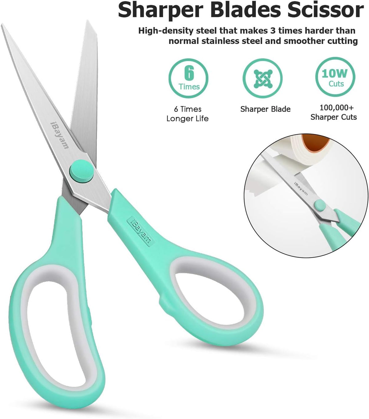 iBayam 8" Heavy Duty Scissors All Purpose for Office School Crafts Sewing