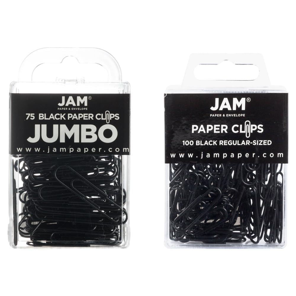 JAM PAPER Colorful Standard Paper Clips - Regular 1 Inch - Black Paperclips - 100/Pack