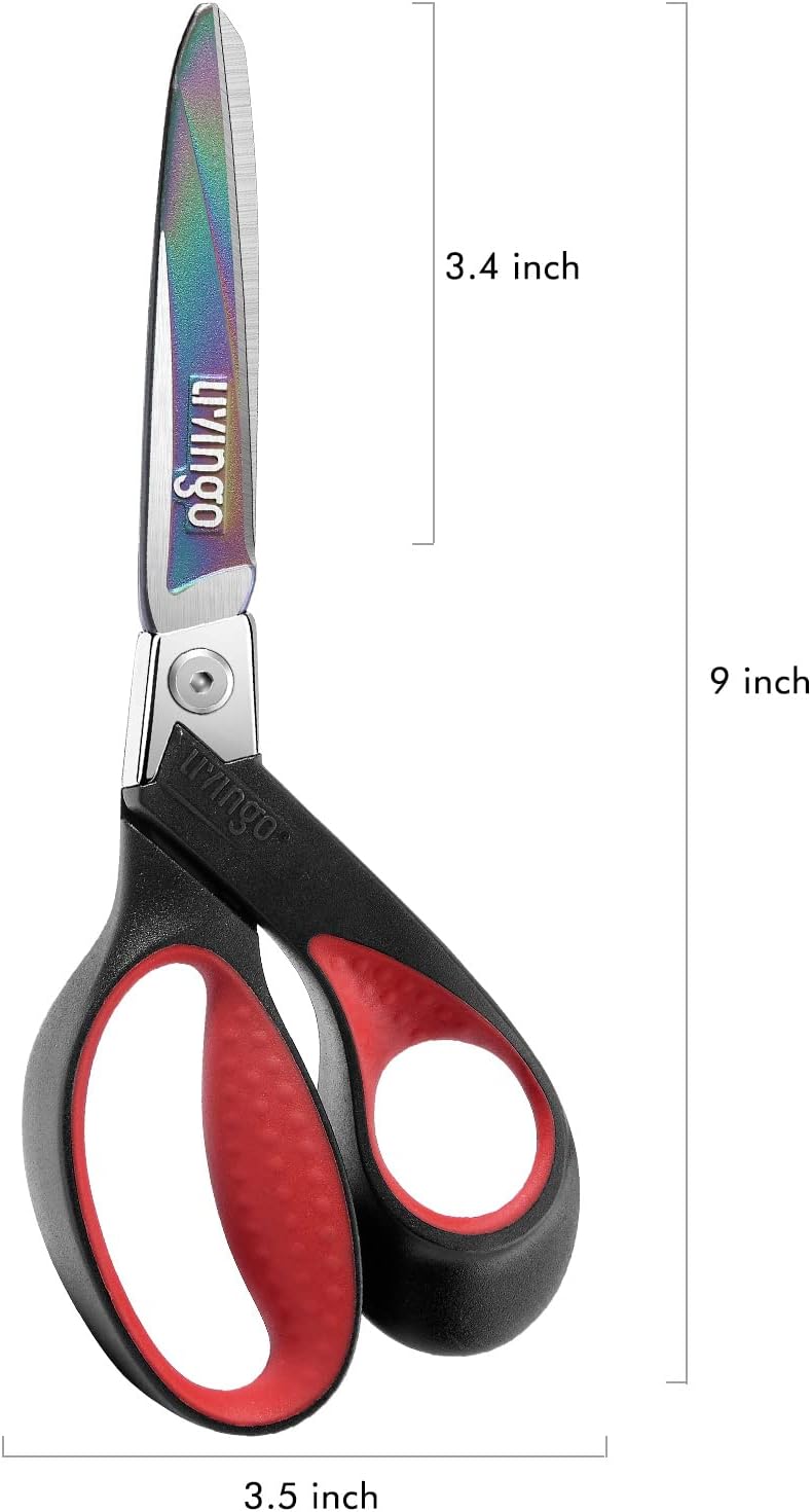 LIVINGO 9" Heavy Duty Titanium Coated Stainless Steel Scissors, (Red/Black)