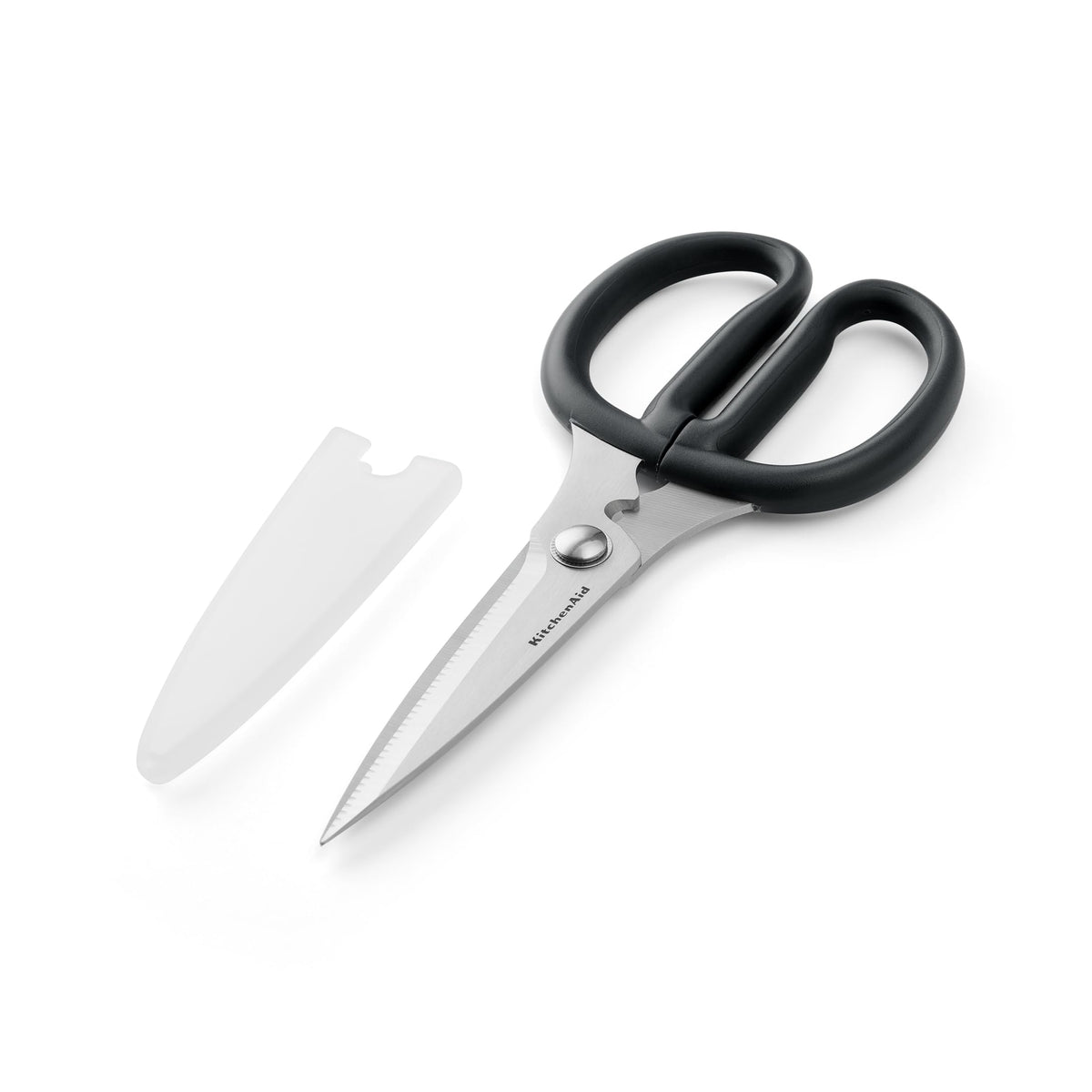 KitchenAid All Purpose Kitchen Shears with Protective Sheath Durable Stainless Steel Scissors, Dishwasher Safe, Soft Grip Comfort Handle, 8.72 Inch, Ink Blue