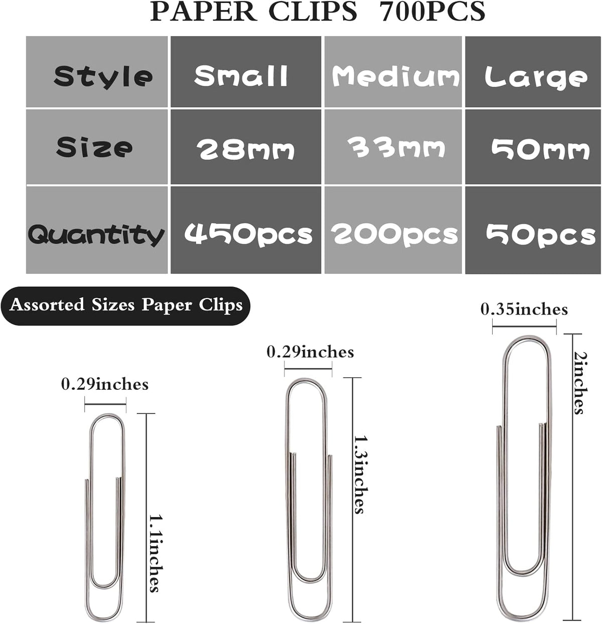Wakawaga 700pcs Paper Clips Assorted Sizes Large (700PCS)