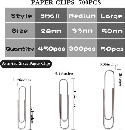 Wakawaga 700pcs Paper Clips Assorted Sizes Large (700PCS)